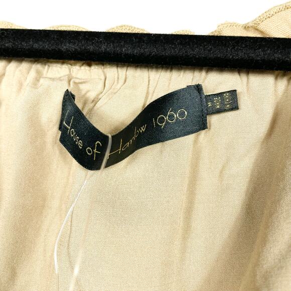 House of Harlow Ajay Mini Dress Linen Cotton Tan Puff Sleeves Babydoll Sz M - Picture 7 of 11